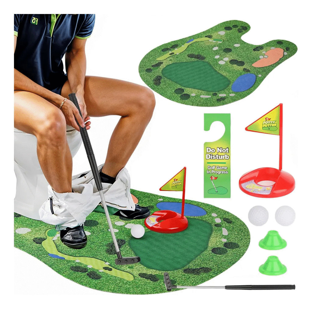 Jugar golf en casa - tapete WC mini golf