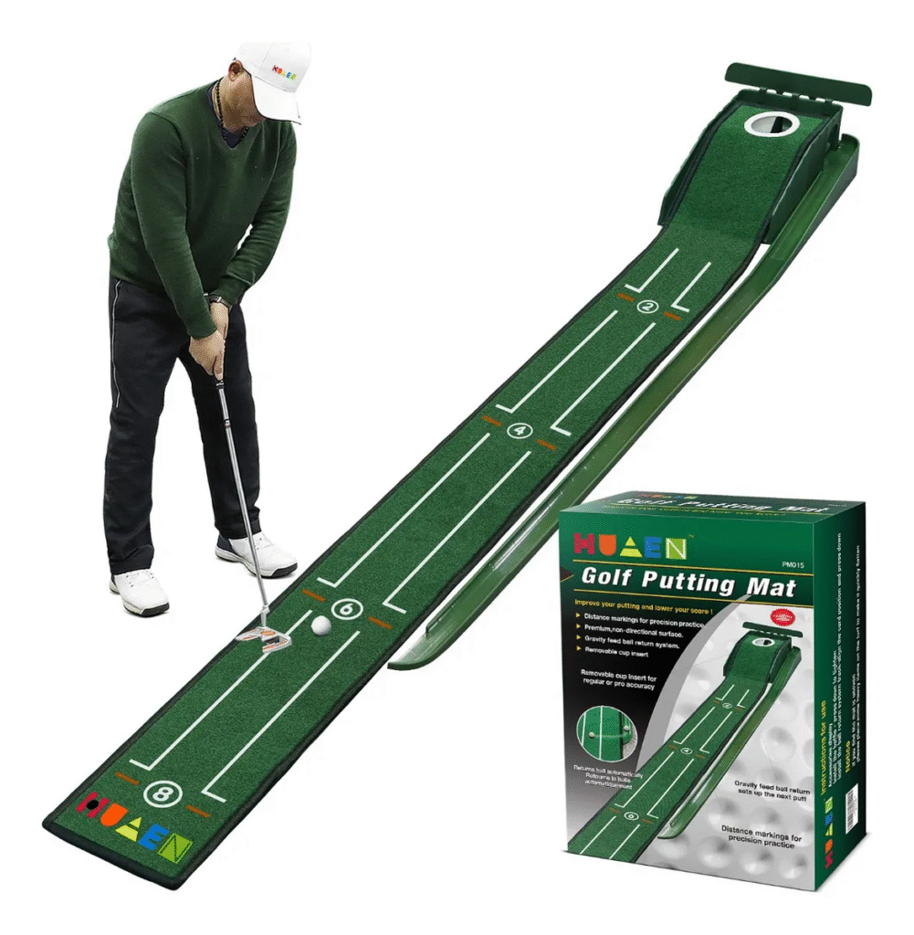 jugar golf en casa tapete putting green con retorno automático