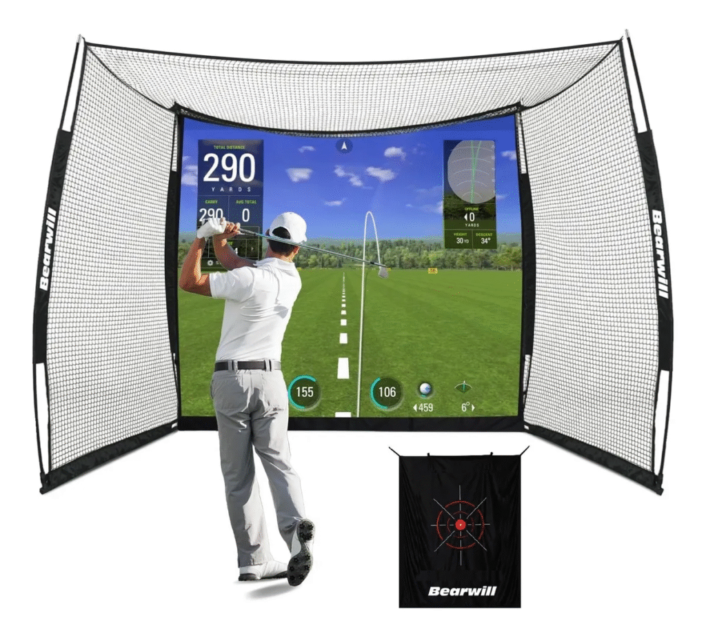 jugar golf en casa red de práctica con pantalla de impacto