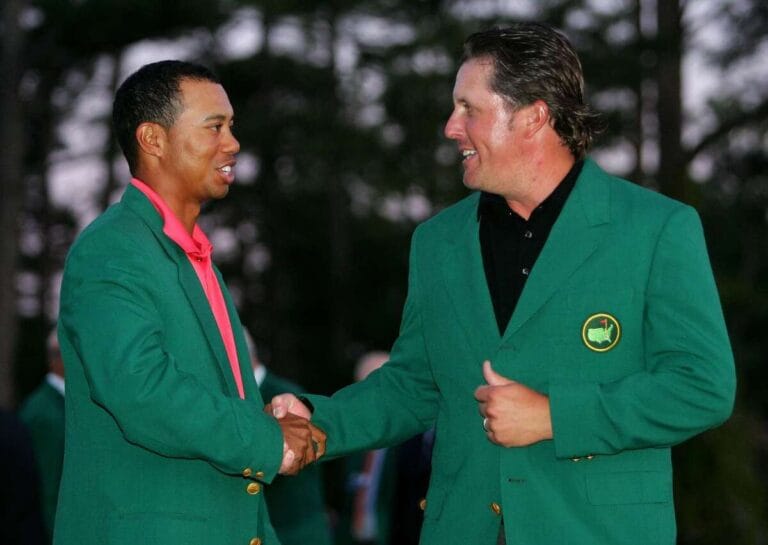 campeones del masters de augusta tiger woods phil mickelson chaqueta verde