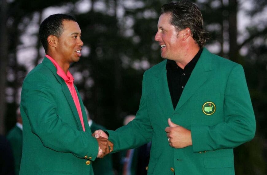 campeones del masters de augusta tiger woods phil mickelson chaqueta verde